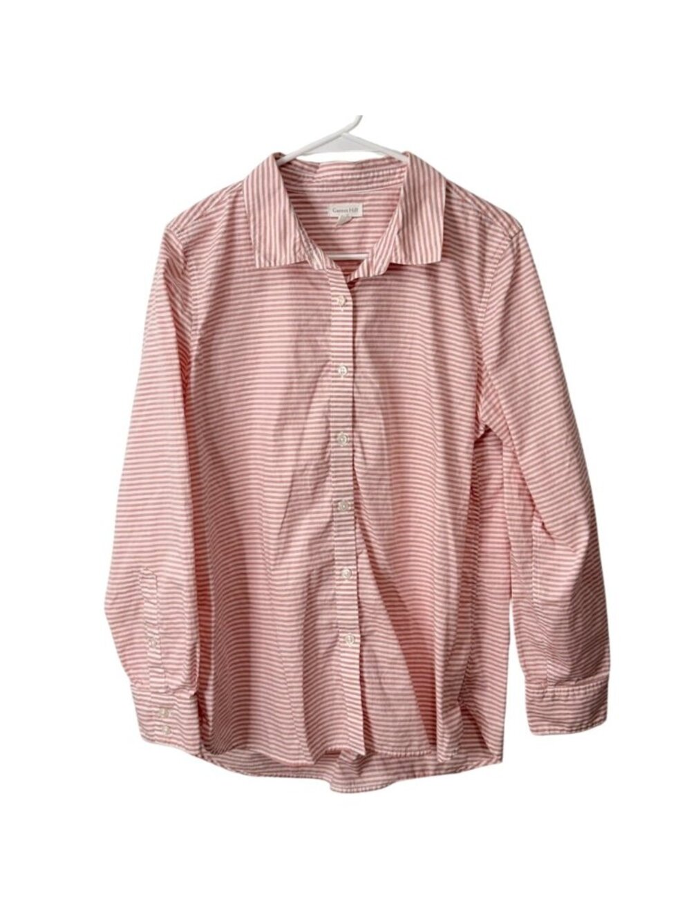 Garnet Hill Womens Size 12 Button-Up Top Long Sleeve Pink Stripe Organic Cotton